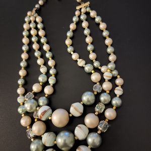 Three Strand Glass Pearls Stunning Necklace